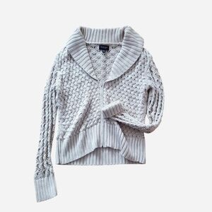 White Y2K Knit Jacket with Ribbed Collar and Zipper 🐏